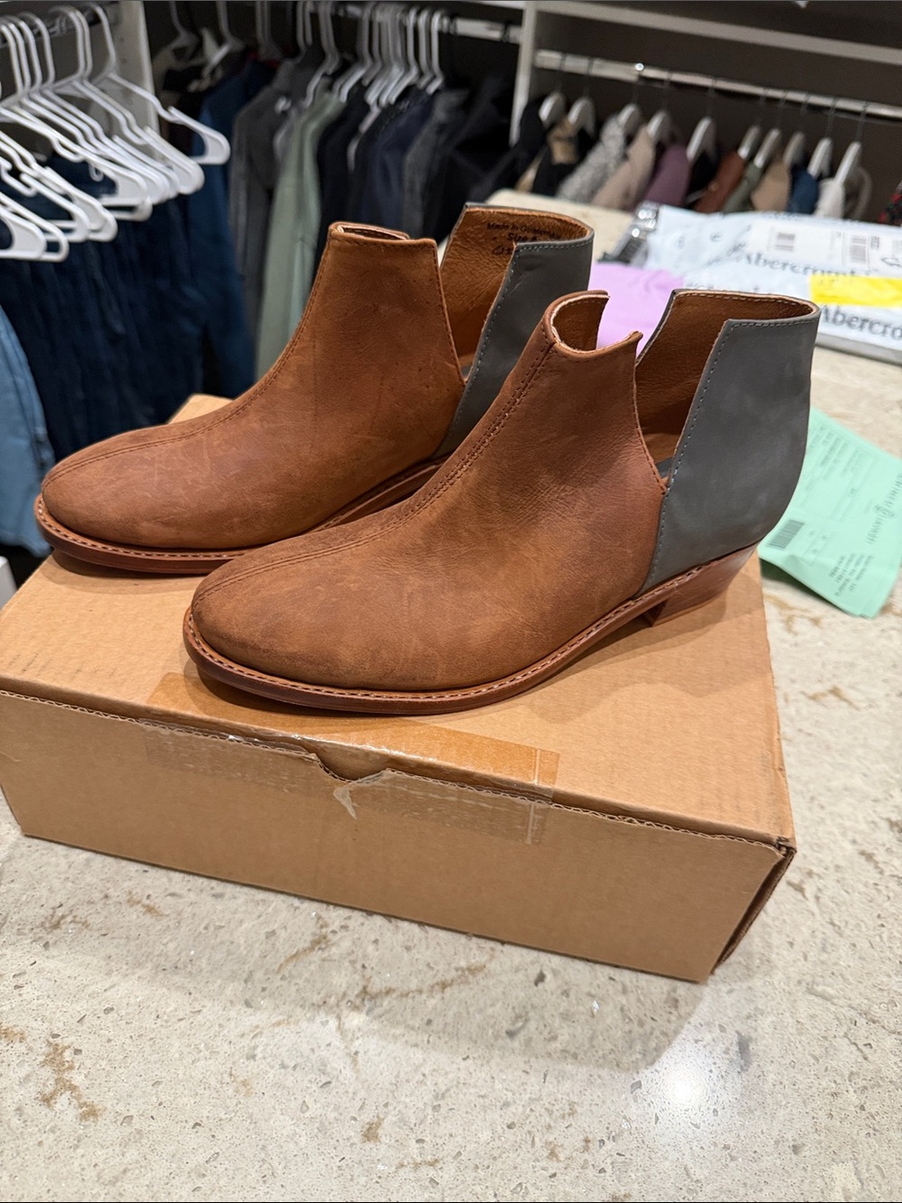 Women's Two-Tone Tan and Gray Chelsea Ankle Booties